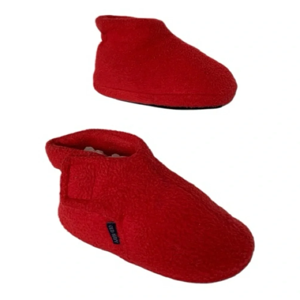 VTG Old Navy Red Fleece Booties Slippers Rubber Soles Soft Cozy Toddler Size